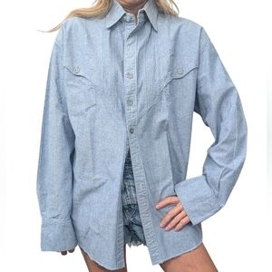 Vintage Frontier Rider Denim Western Shirt M Made in USA Cowboy Core